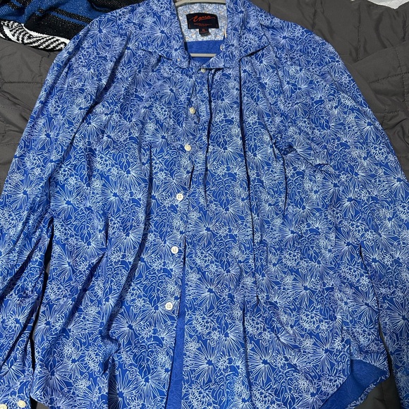 Blue Floral Men's Dress Shirt - Picture 1 of 2